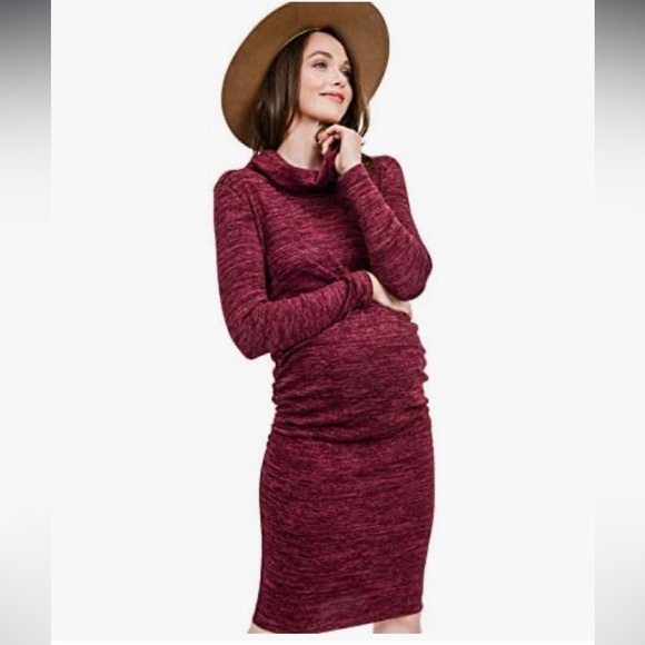 Hello MIZ Dresses & Skirts - HELLO MIZ Women's Sweater Knit Maternity Dress Cowl Neck Long Sleeve Burgundy L